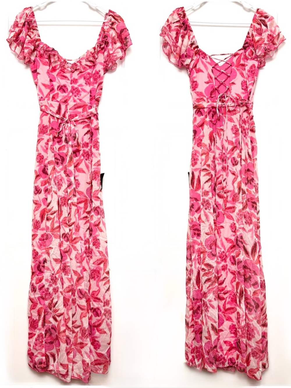 LULUS Floral Corset Lace Up Back Sweetheart Neck Ruffle Sleeve Fairycore Dress S - Picture 4 of 6